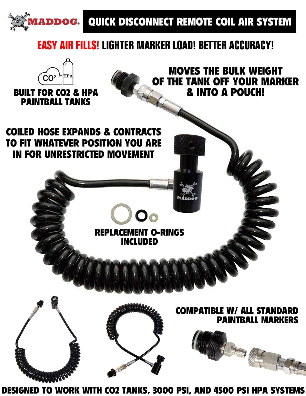 Maddog 4+1 Vertical Paintball Harness with Paintball Pods and Quick Disconnect Remote Coil Combo Maddog