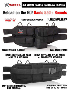 Maddog 4+1 Paintball Harness with Paintball Pods and Quick Disconnect Remote Coil Combo Maddog