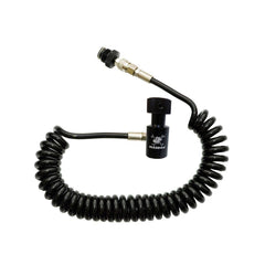 Maddog Quick Disconnect paintball coiled remote hose for CO2 and HPA tanks with high flow and unrestricted movement