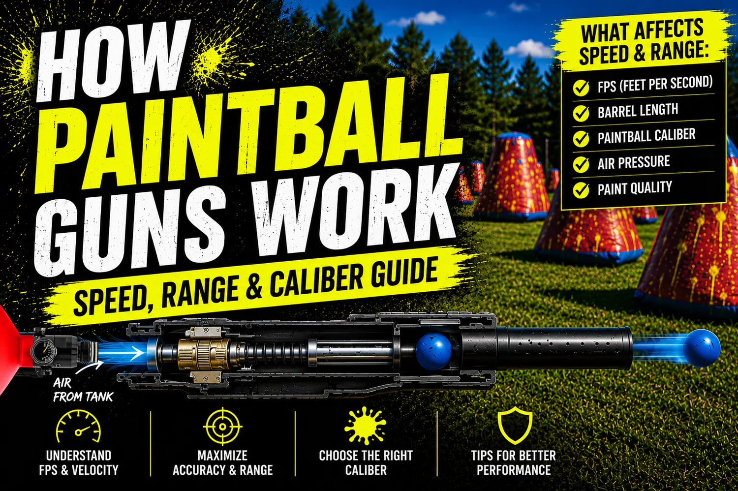 How a Paintball Gun Actually Works: Speed, Range, Caliber, and the Marker vs. Gun Debate