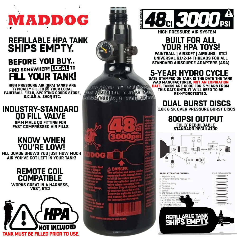 Maddog Paintball Compressed Air Tank 48/3000