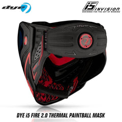 CLEARANCE Dye I5 Thermal Paintball Mask Goggles with GSR Pro Strap - Fire 2.0 Black / Red