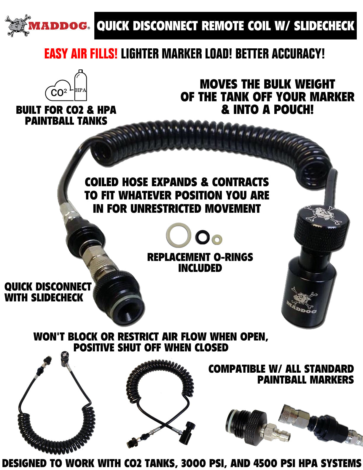 CLEARANCE Maddog Quick Disconnect Paintball Tank Remote Coils - High Pressure Air (HPA) & CO2 | USED But NOT Abused