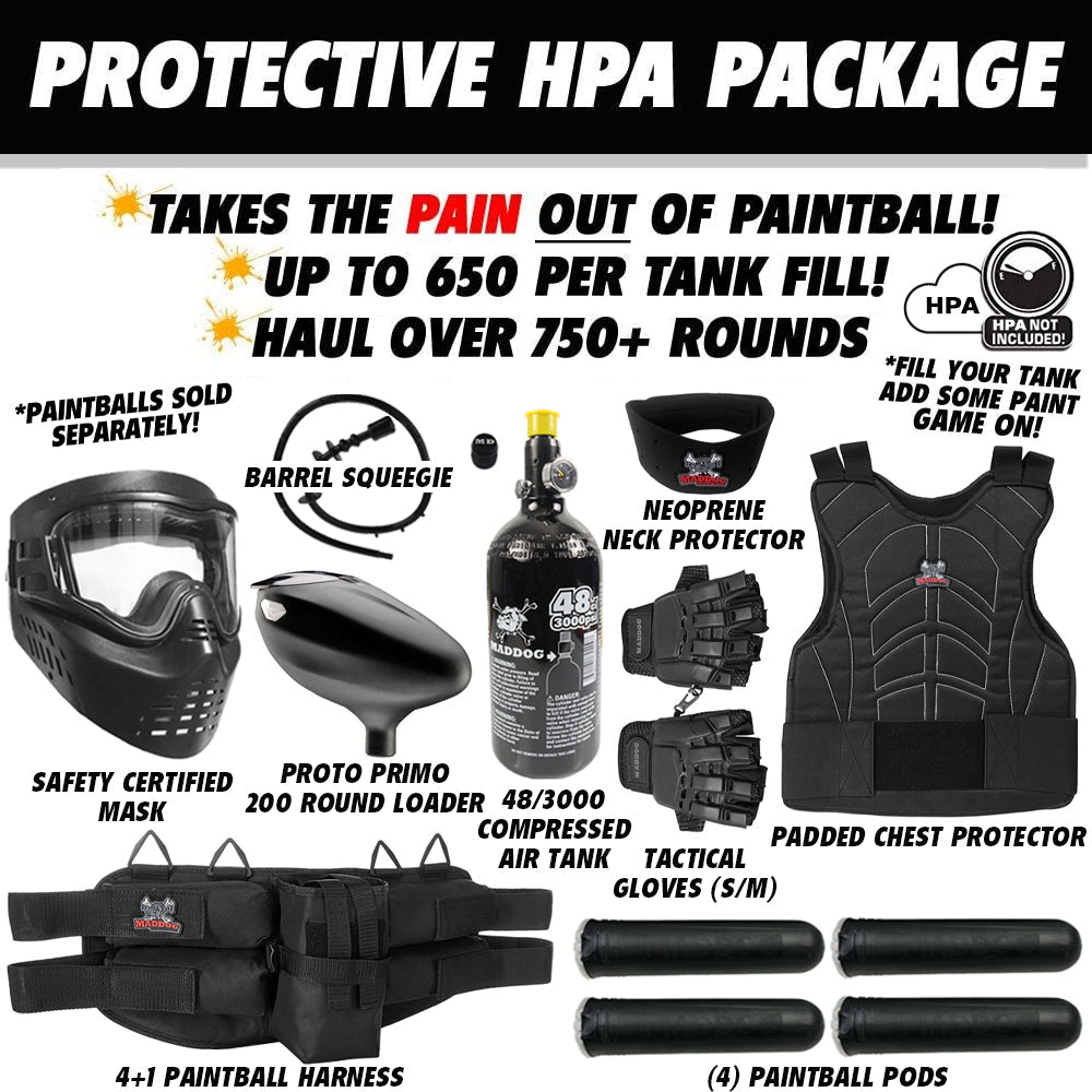 Maddog Tippmann Stormer Dual Fed Elite Protective HPA Paintball Gun Marker Starter Package