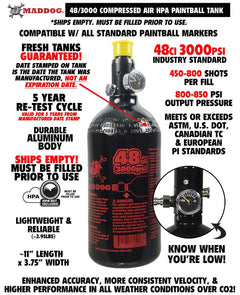 CLEARANCE Used Maddog 48/3000 Compressed Air Aluminum HPA Paintball Tank with Regulator - 2024 Hydro