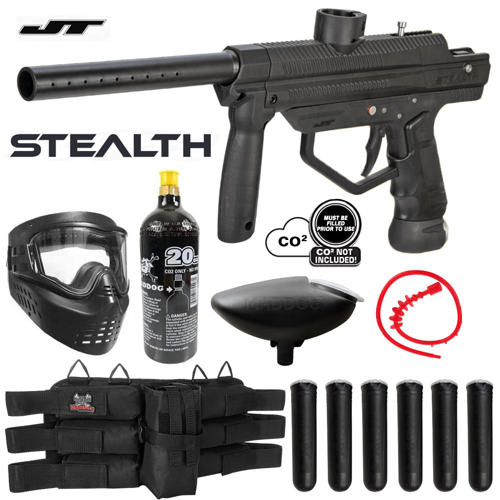 Maddog JT Stealth Tactical Titanium CO2 Paintball Gun Marker Starter Package