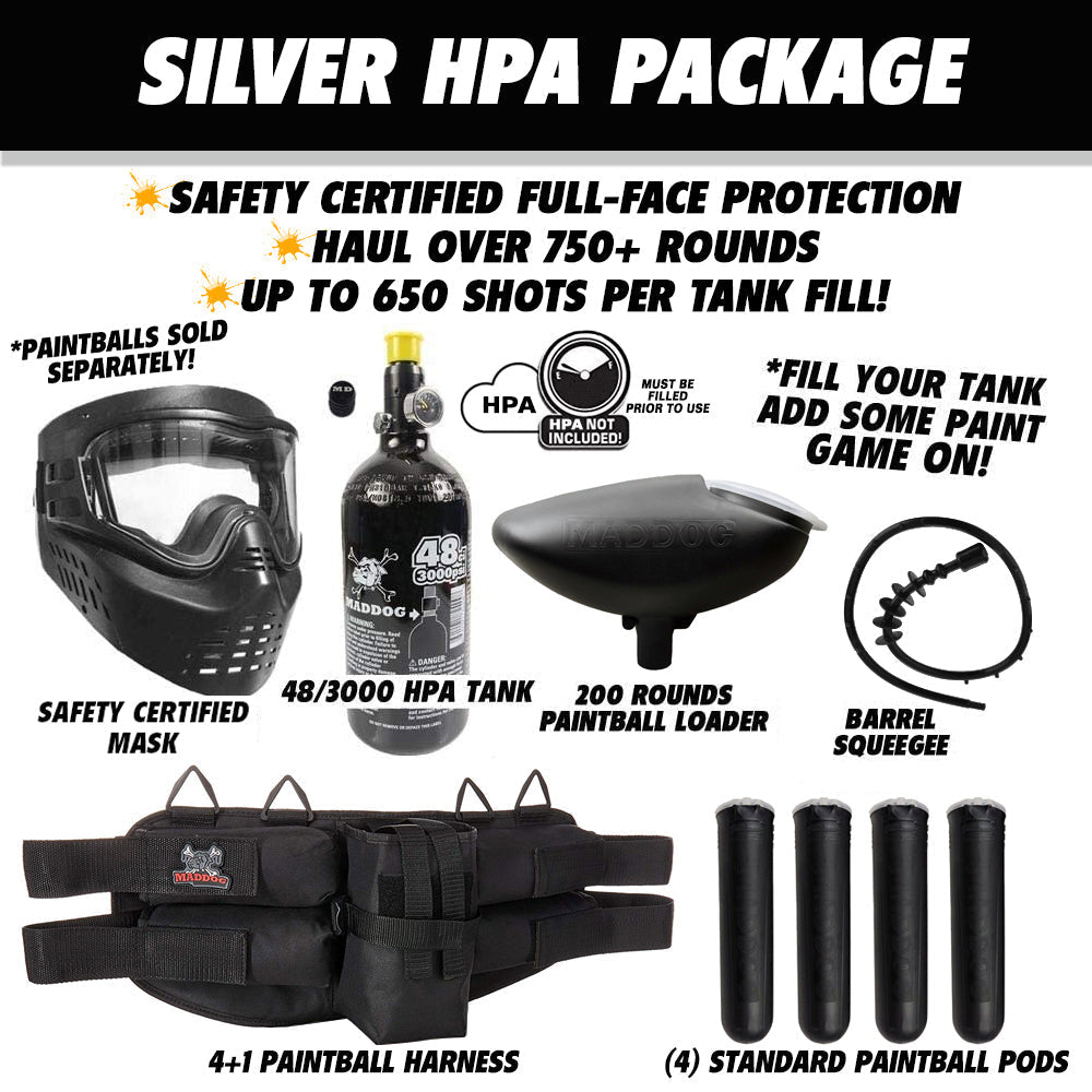 Maddog Tippmann Vantage Silver HPA Paintball Gun Marker Starter Package