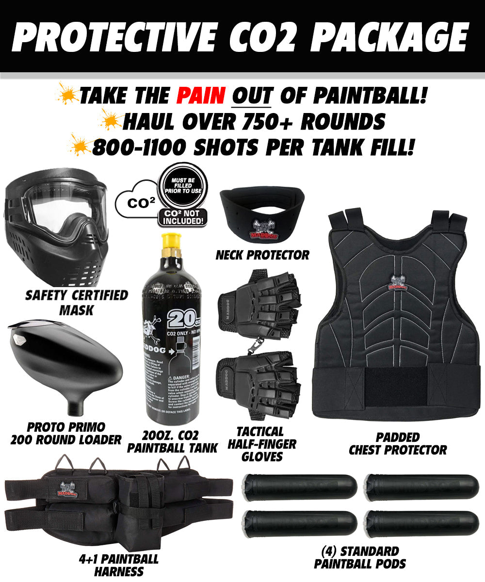Maddog JT Stealth Tactical Protective CO2 Paintball Gun Marker Starter Package