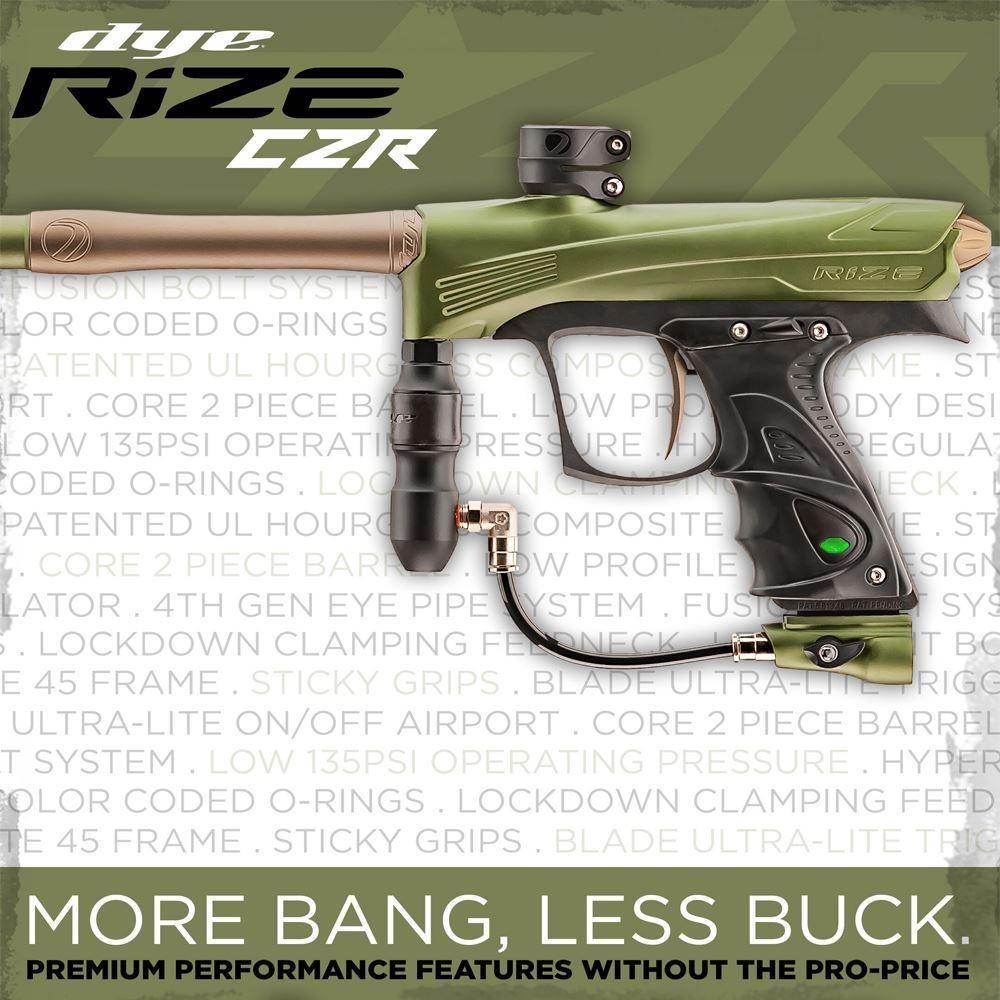 Dye Rize CZR Electronic Gun Marker - Full Auto Tournament Black / Grey color, marker, balanced shot feel, for woodsball play, top view