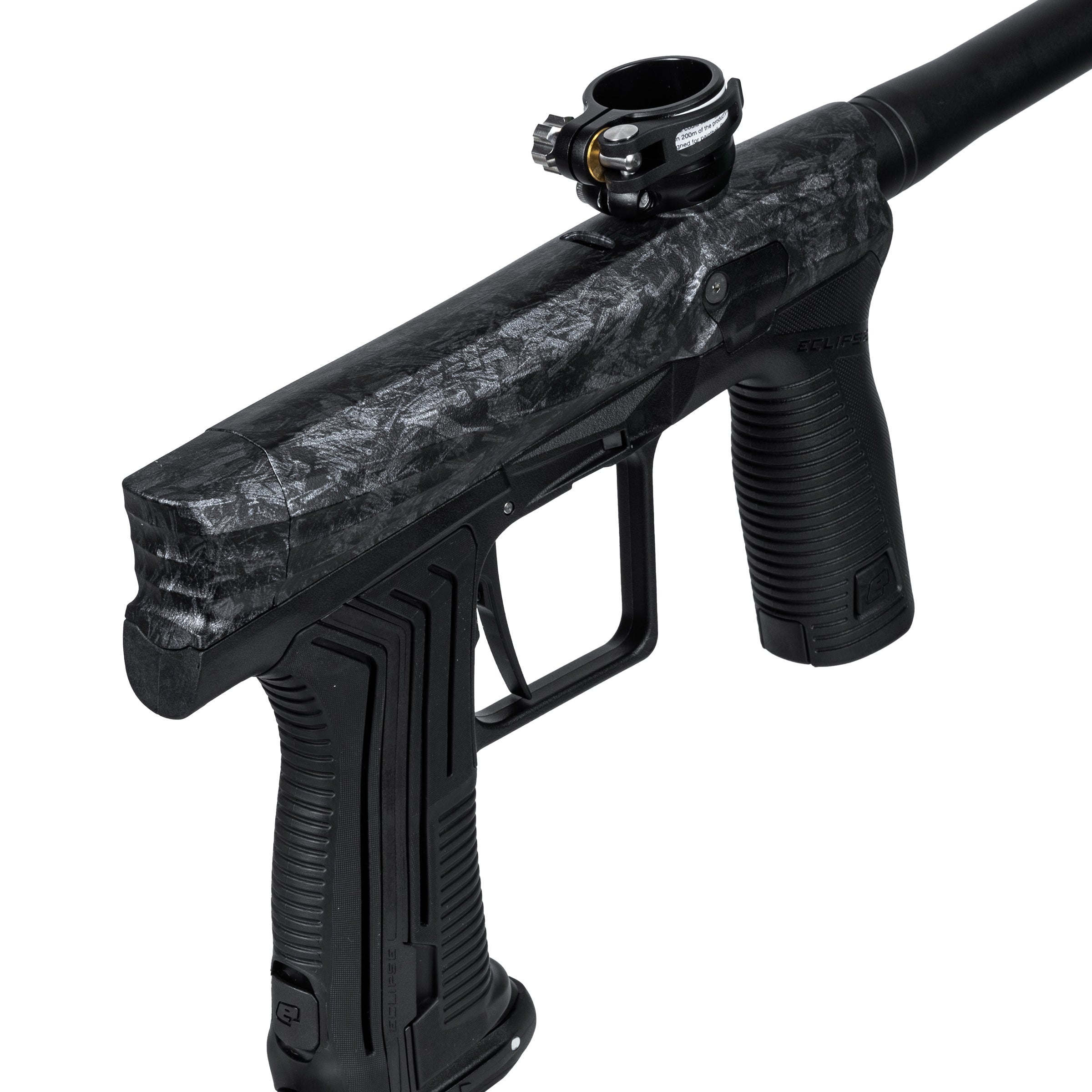 HK Army x Planet Eclipse ETHA3 Shrapnel Electronic Gun std config, marker, durable field setup, for woodsball play, close detail