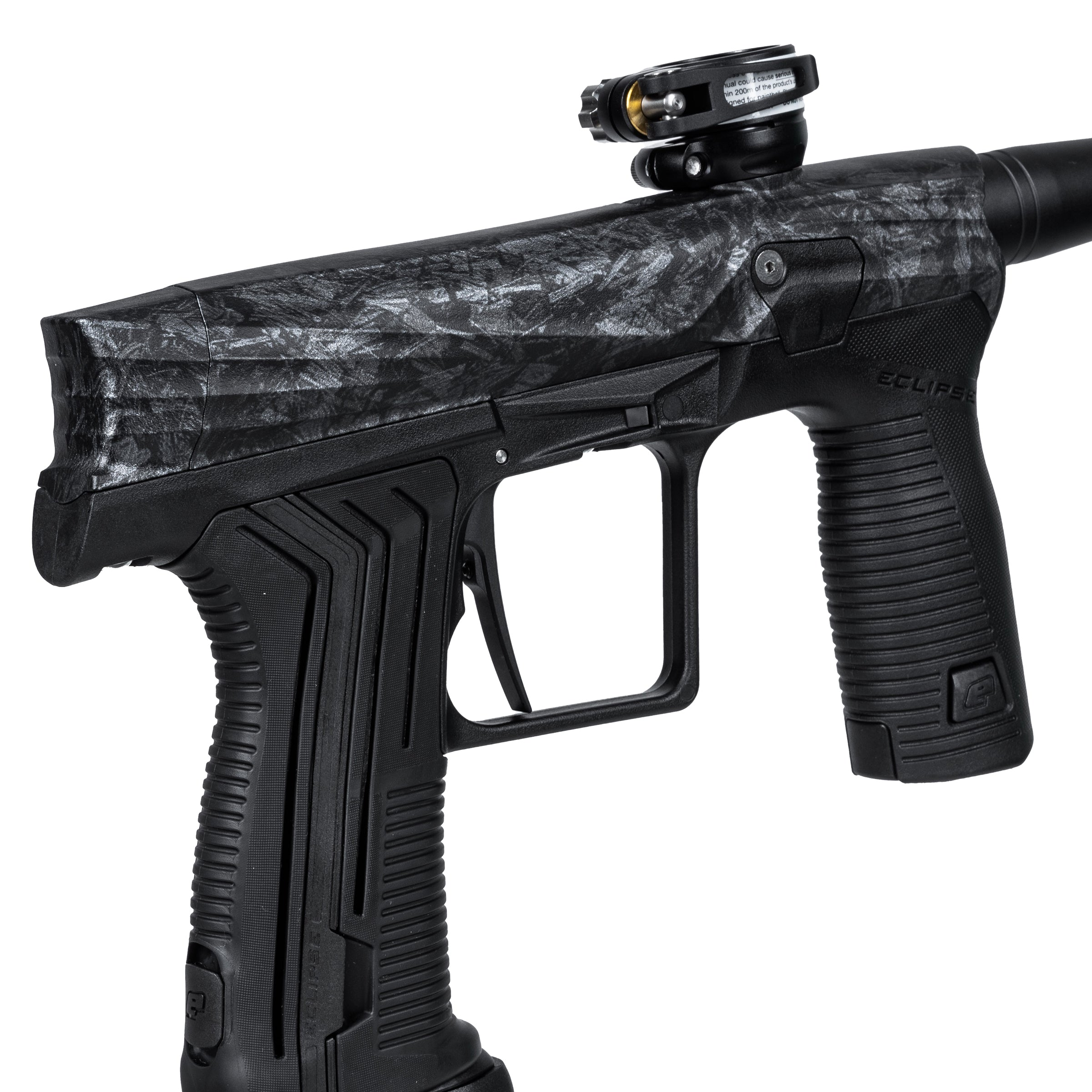 HK Army x Planet Eclipse ETHA3 Shrapnel Electronic Gun std config, marker, balanced shot feel, for woodsball play, top view