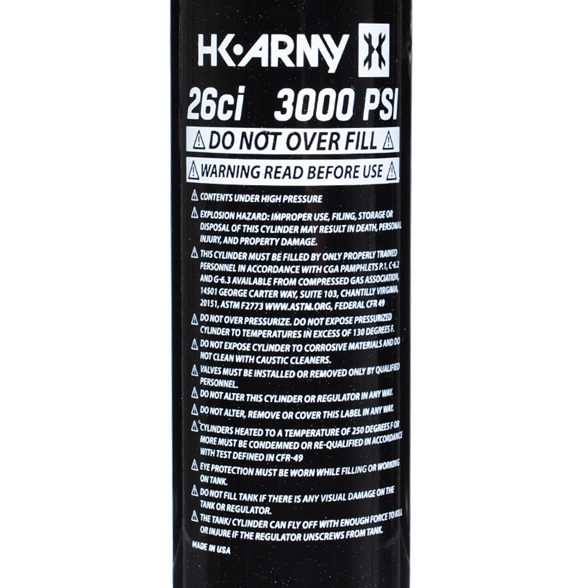 CLEARANCE HK Army 26ci / 3000psi Aluminum Compressed Air HPA Paintball Tank - Black - 2025 Hydro | Used But NOT Abused