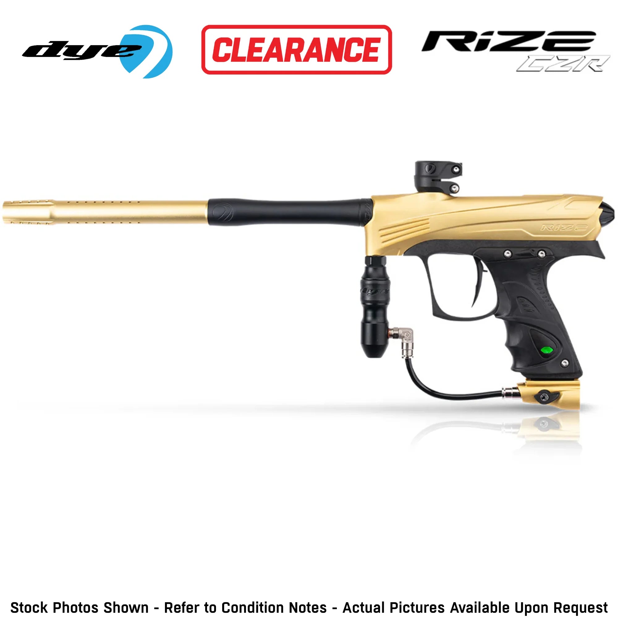 Dye Rize CZR Electronic Gun Marker - Full Auto Tournament Olive / Tan color, marker, ready to play feel, for woodsball play, overview angle