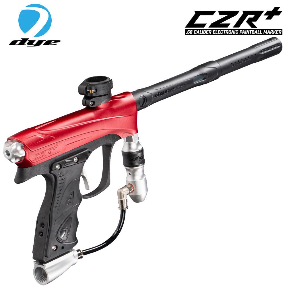 DYE CZR+ electronic paintball gun marker in red and silver dust with full auto and tournament ready features
