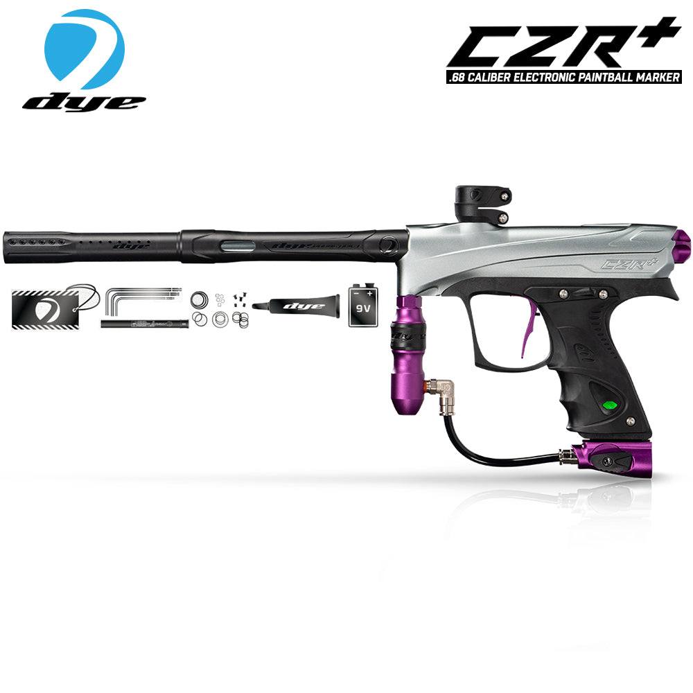 DYE CZR+ electronic paintball gun marker with full auto, precision barrel, ergonomic grip, and easy maintenance features