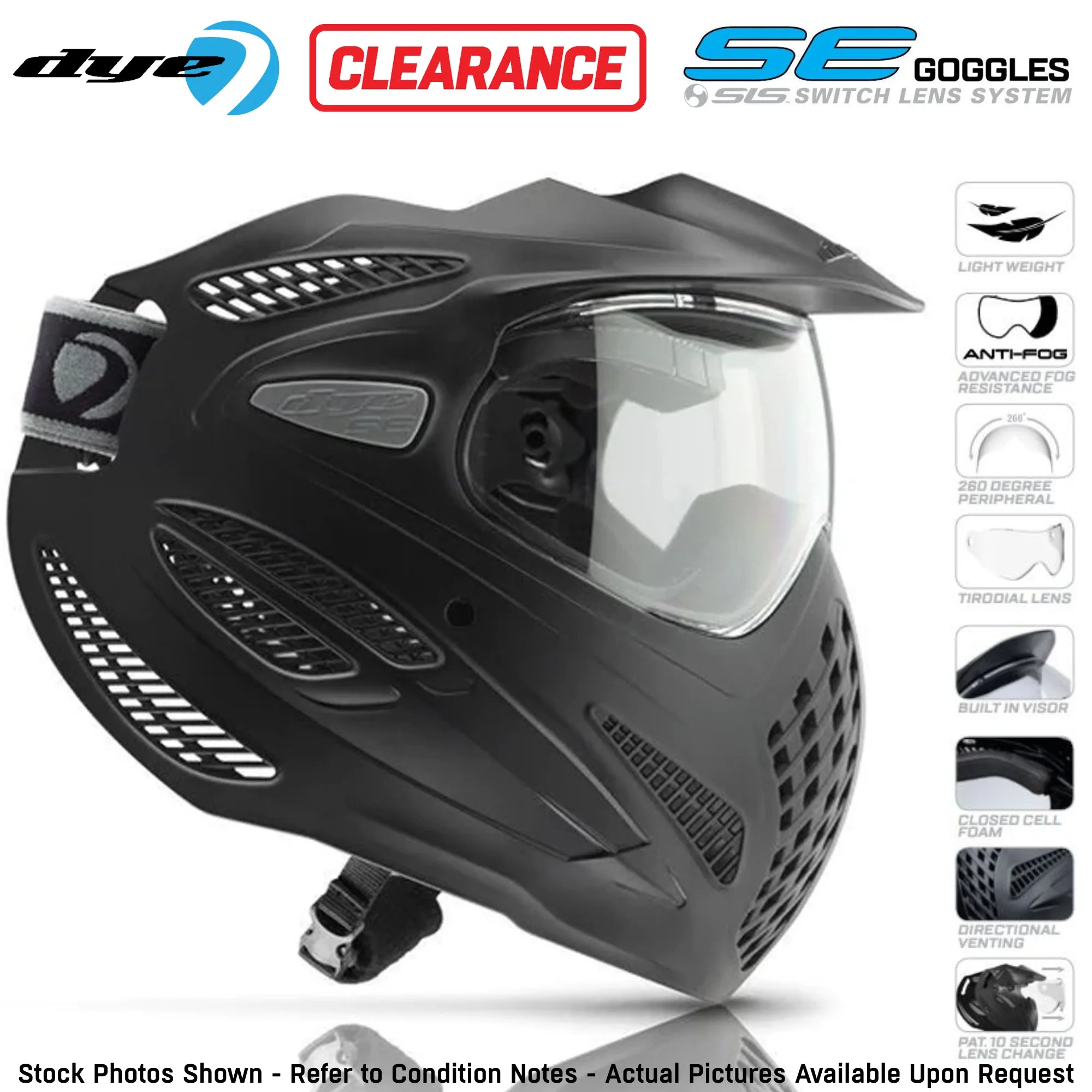 CLEARANCE Dye SE Thermal Anti-Fog Lens Paintball Mask Goggles - Black | OPEN BOX / USED
