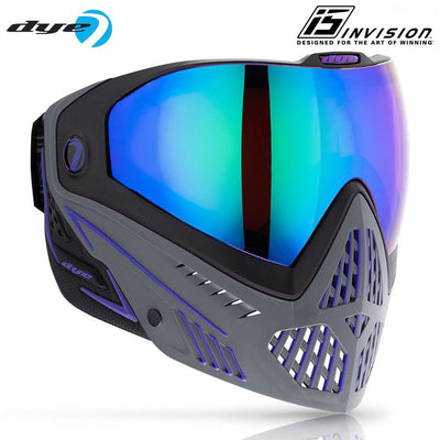 Dye i5 paintball goggles in blue, grey, and teal with thermal anti-fog lens and high protection mask design