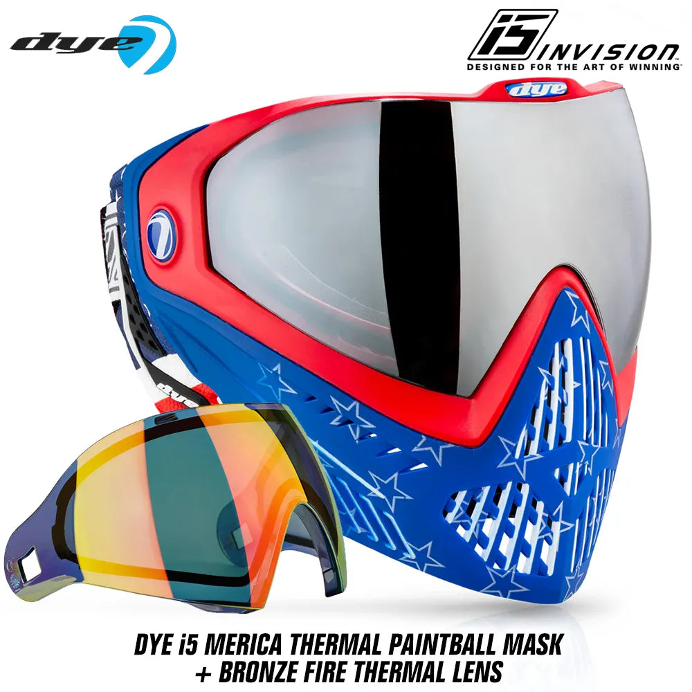 DYE i5 Thermal Paintball Mask Goggles With GSR Pro Strap - MERICA | FREE LENS!