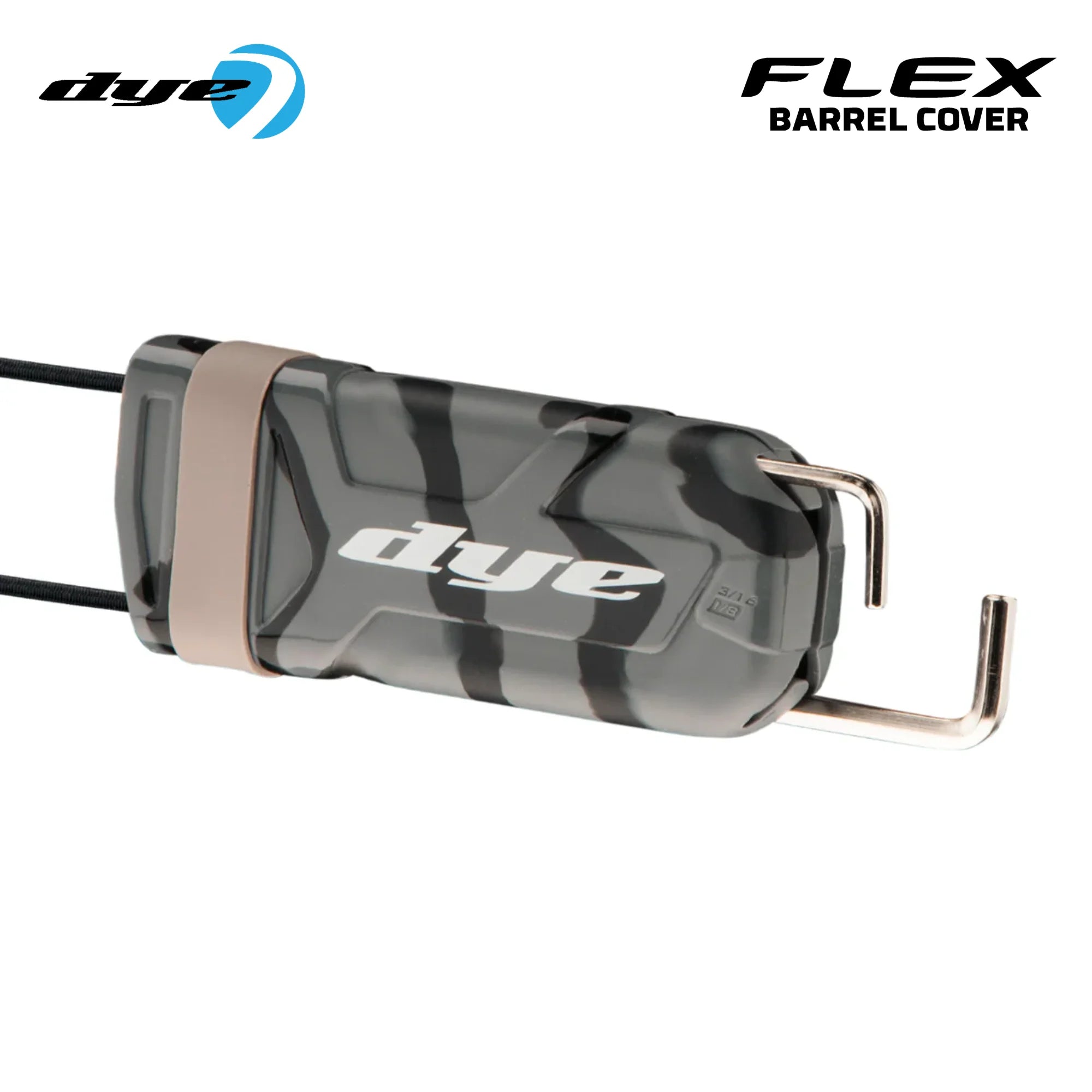 DYE Flex TWST Barrel Cover Sock – Safety Barrel Blue / Black color, marker barrel, accurate shot control, for tighter groupings, rear angle