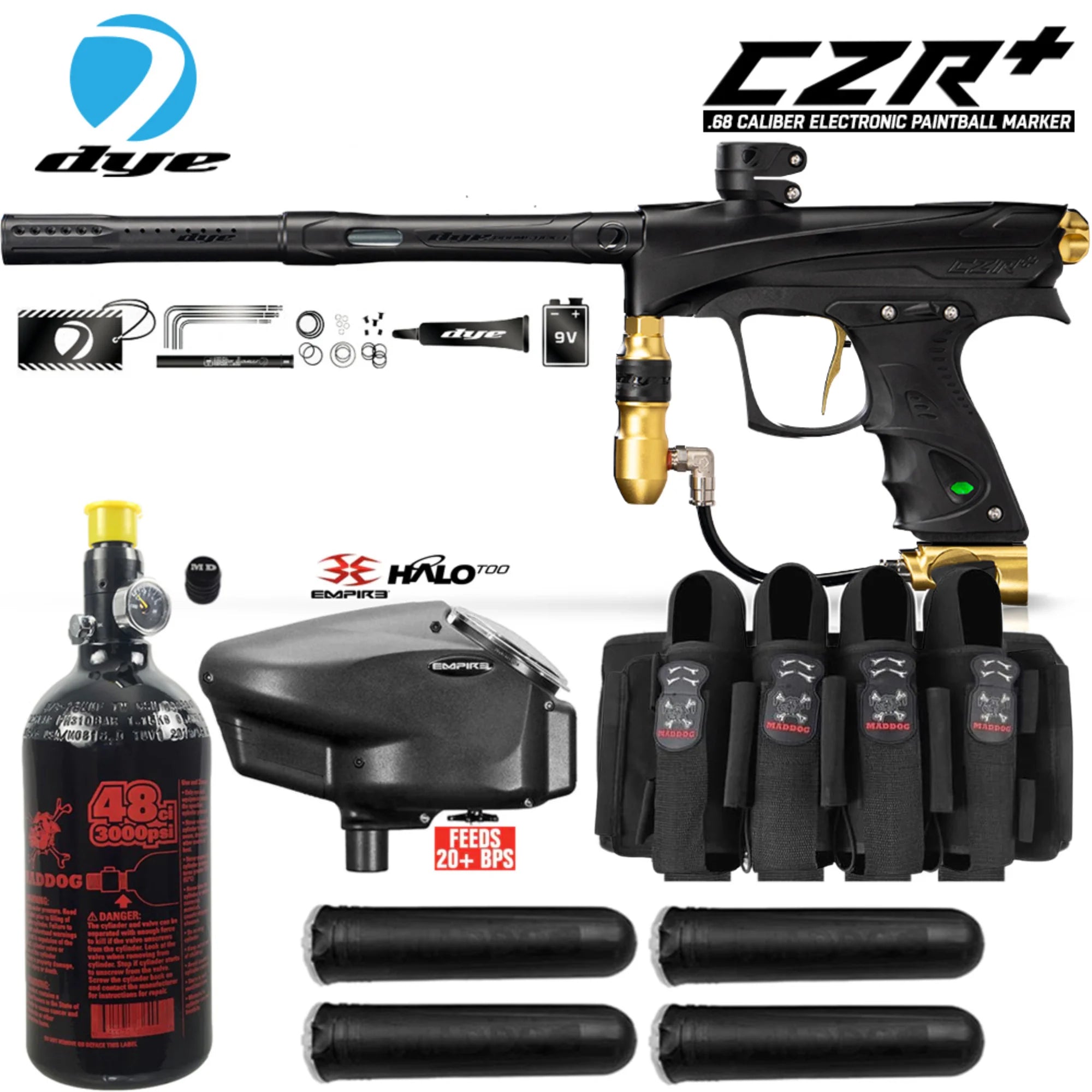 DYE CZR+ Electronic Paintball Gun Packages (All-In-One Kits)
