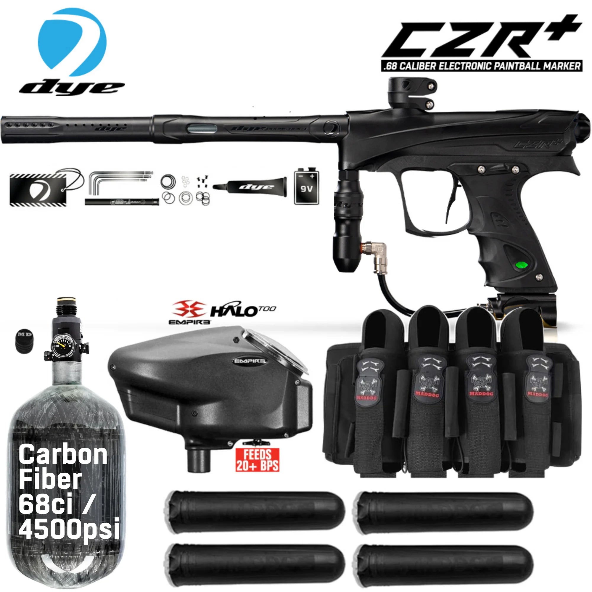 DYE CZR+ Electronic Paintball Gun Packages (All-In-One Kits)