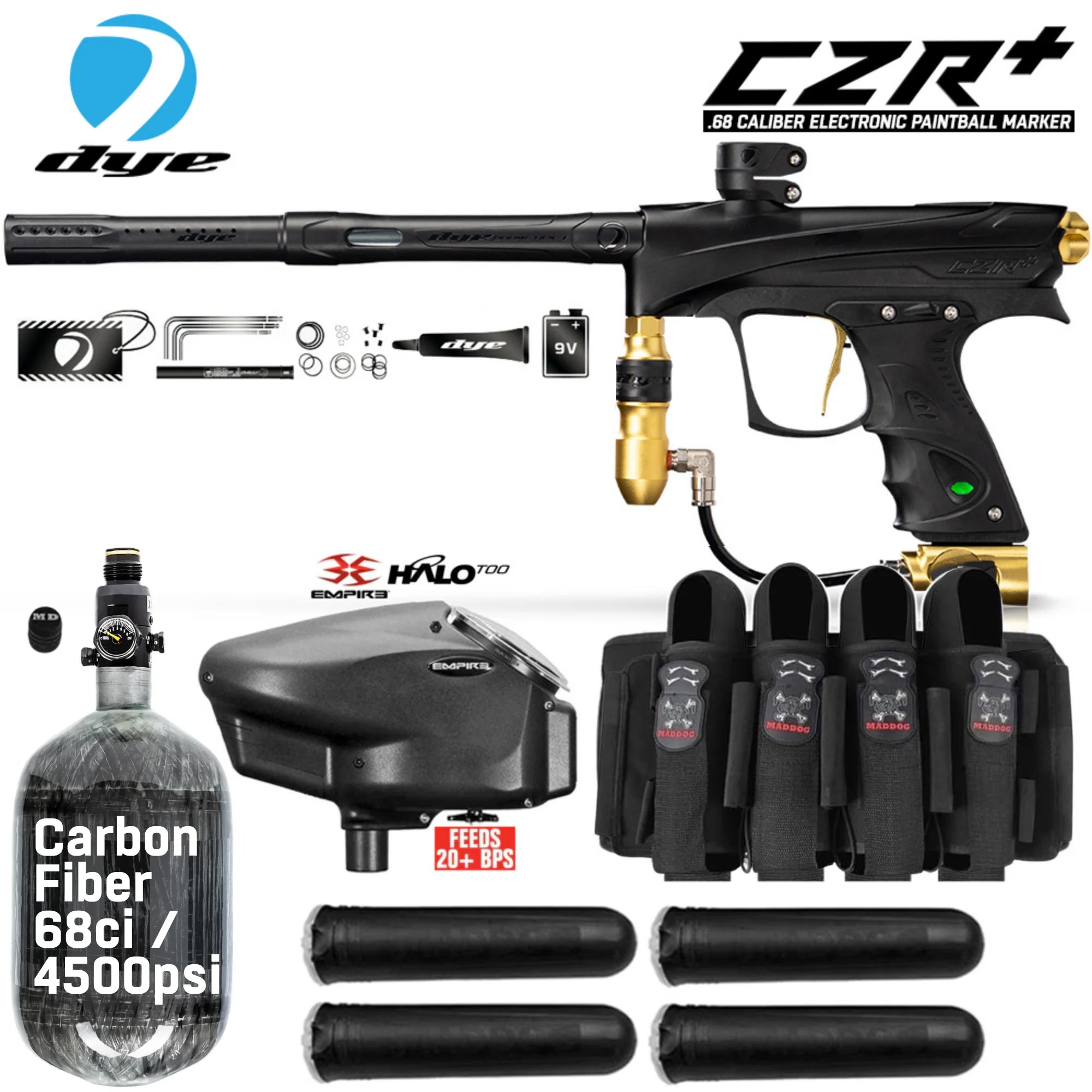 DYE CZR+ Electronic Paintball Gun Packages (All-In-One Kits)