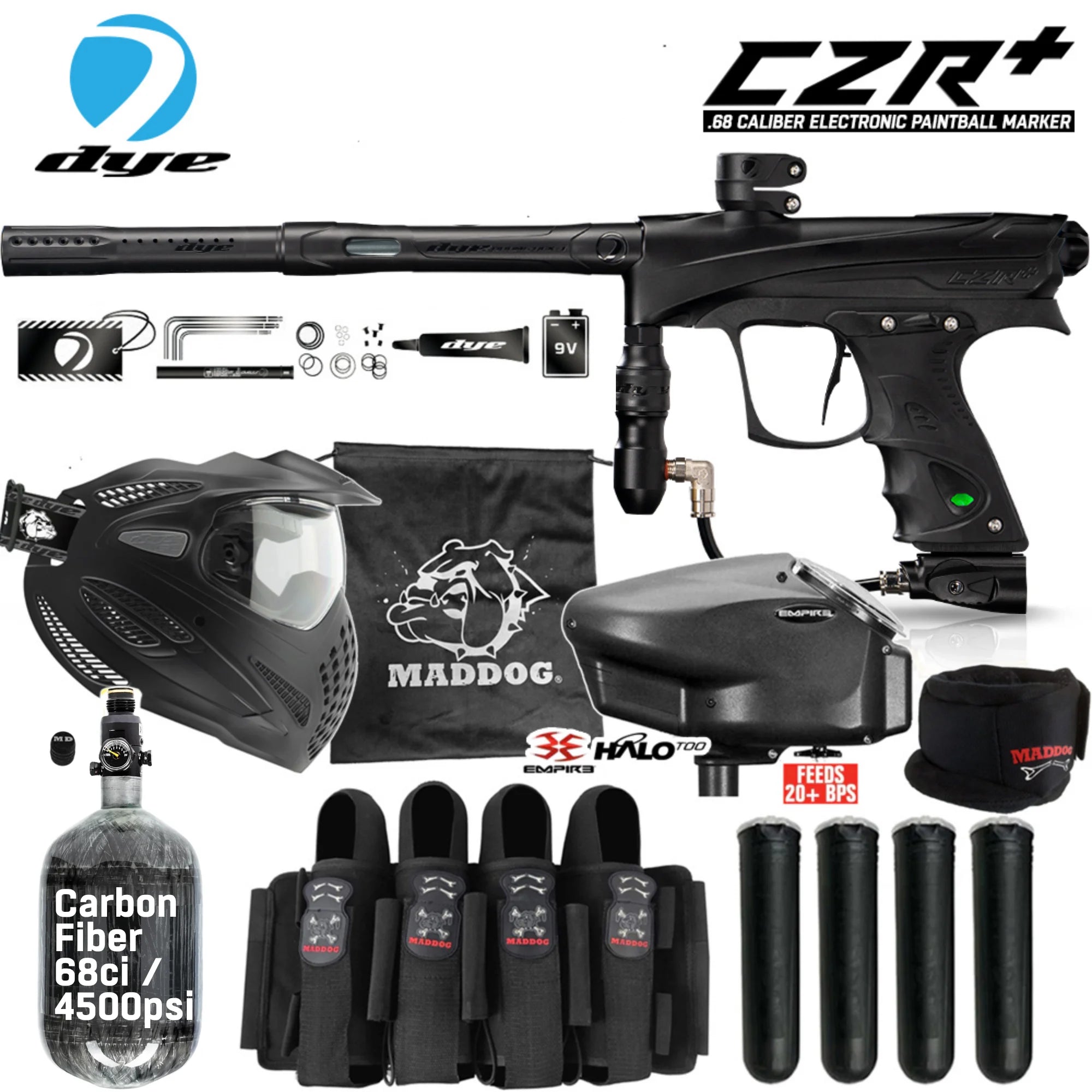 DYE CZR+ Electronic Paintball Gun Packages (All-In-One Kits)