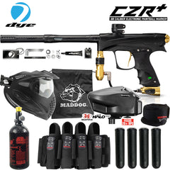 Maddog DYE CZR+ .68 Cal Full Auto Electronic Paintball Gun Marker Elite Starter Package | Thermal Anti-Fog Paintball Mask, HPA Tank, Empire Halo Too Loader, Neck Protector, Pro Harness & Paintball Pods