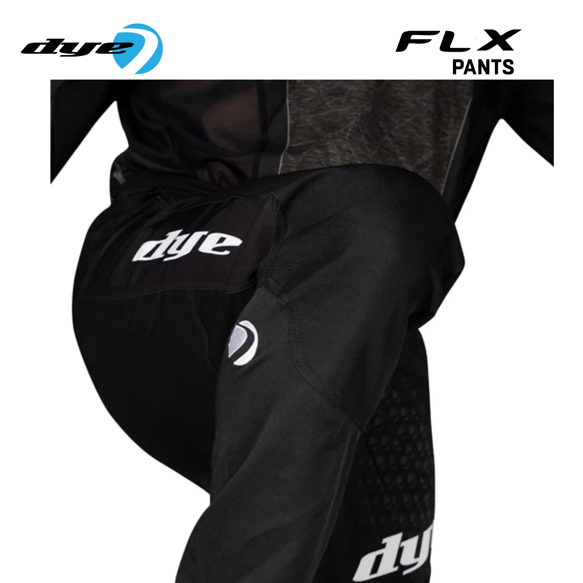 DYE FLX Paintball Pants - Black/Grey | Lightweight Mobility, Breathability & Reinforced Protection