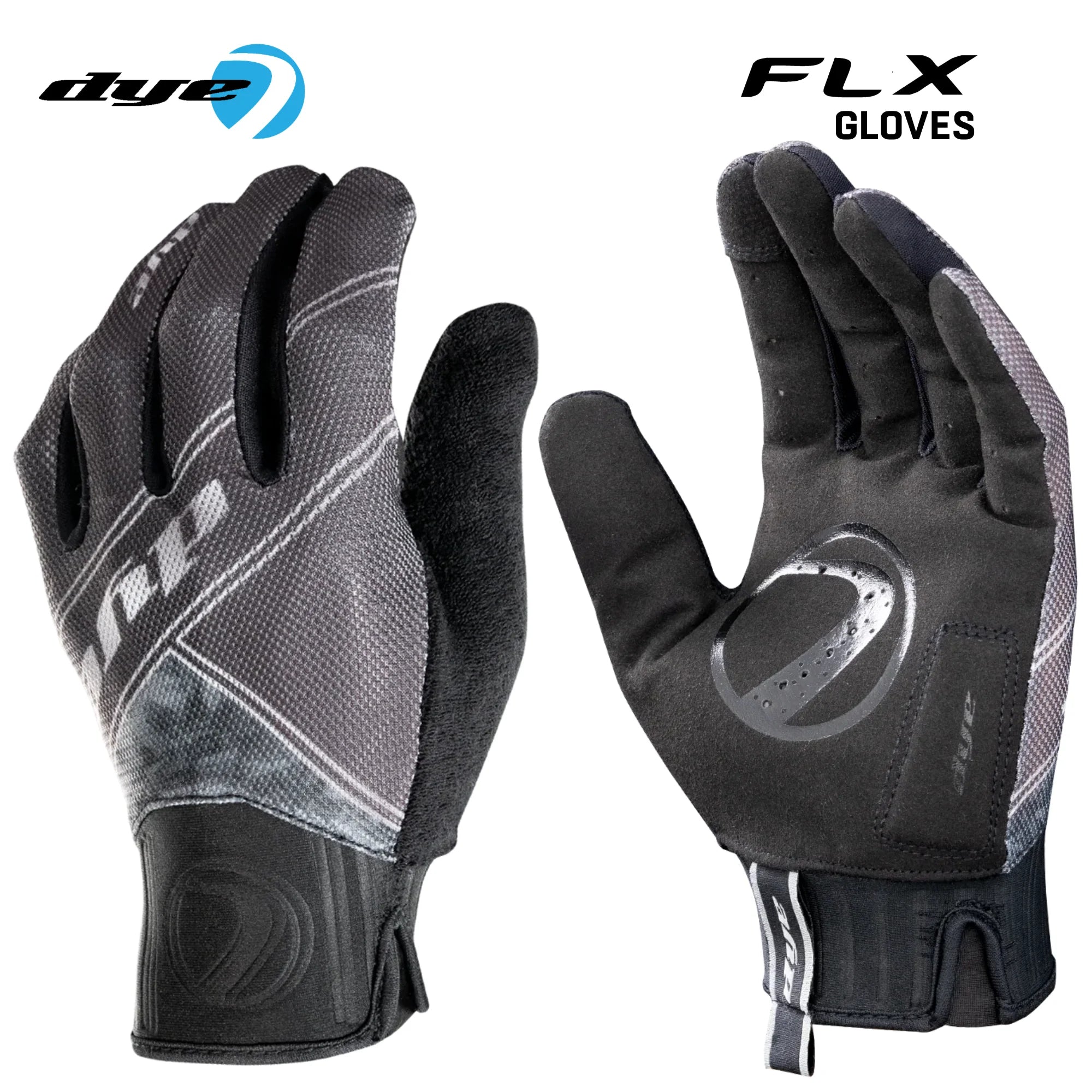 DYE FLX Forged Paintball Gloves - Black/Grey | Lightweight Control, Grip & Breathability