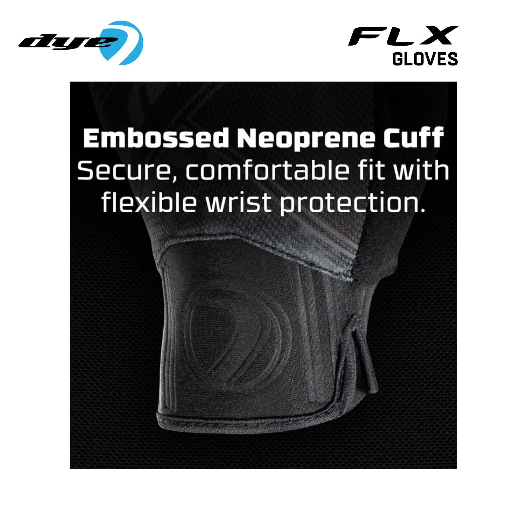 DYE FLX Forged paintball gloves in black and grey detail view