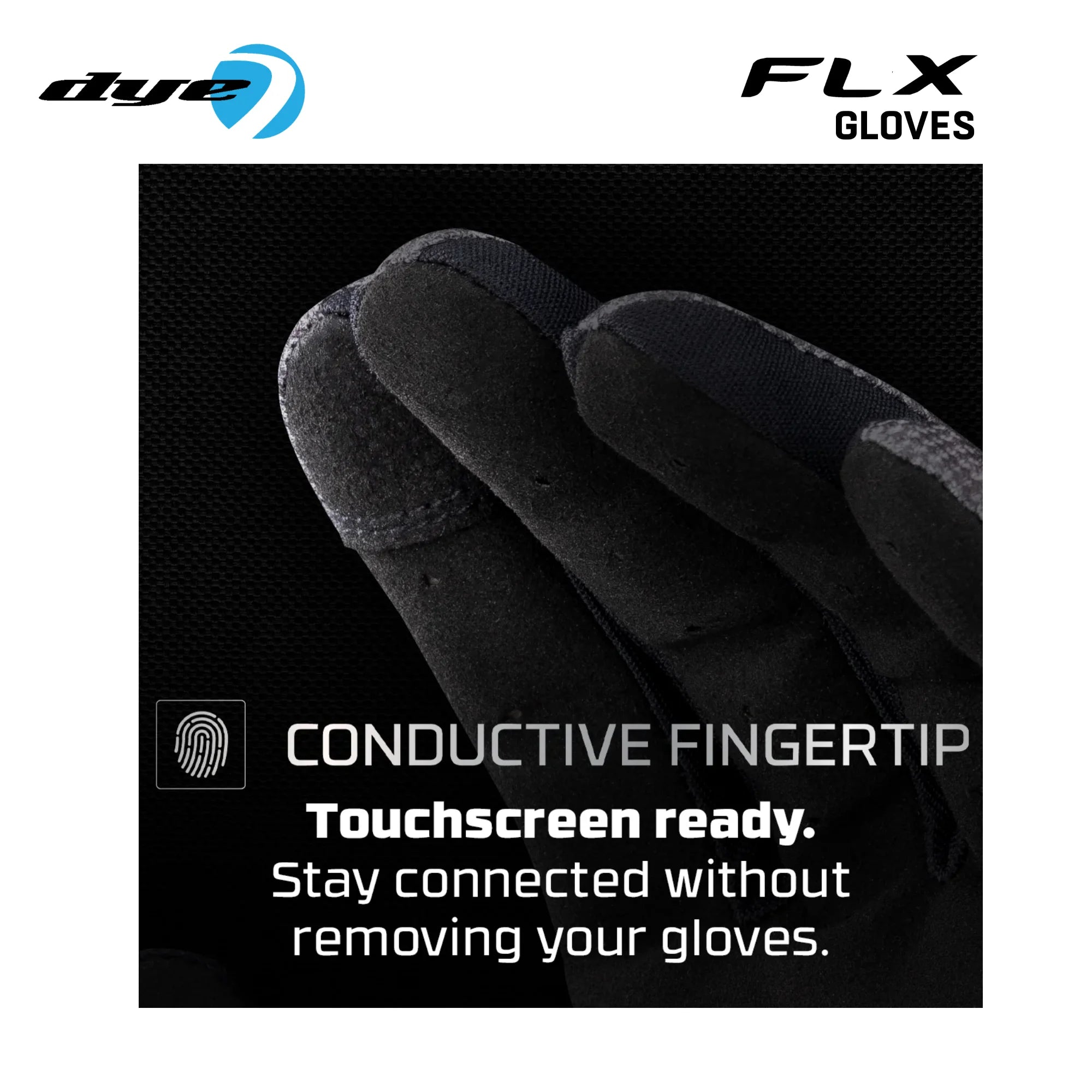 DYE FLX Forged paintball gloves in black and grey detail view