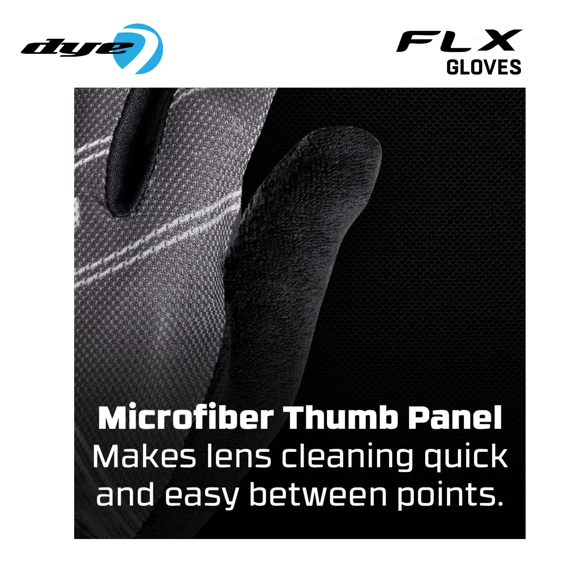 DYE FLX Forged paintball gloves in black and grey detail view