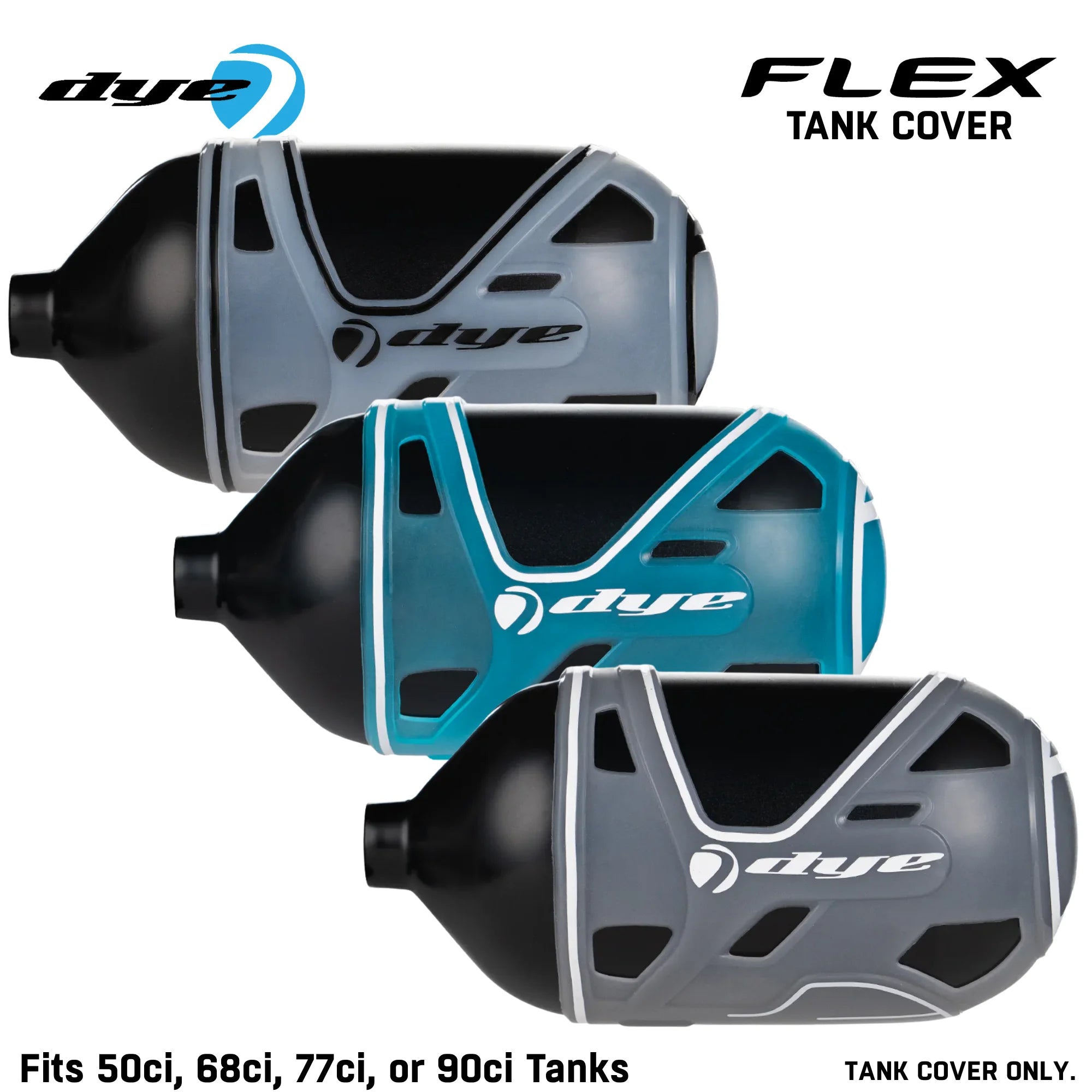 Dye Flex Tank Cover – Air Tank Grip and Protection (Fits Dyelucent Cyan color, HPA tank cover, better tank grip, for turf slides, hero view