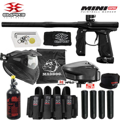 Maddog Empire Mini GS .68 Cal Full Auto Electronic Paintball Gun Marker Elite Starter Package | Thermal Anti-Fog Paintball Mask, HPA Tank, Empire Halo Too Loader, Neck Protector, Pro Harness & Paintball Pods Empire
