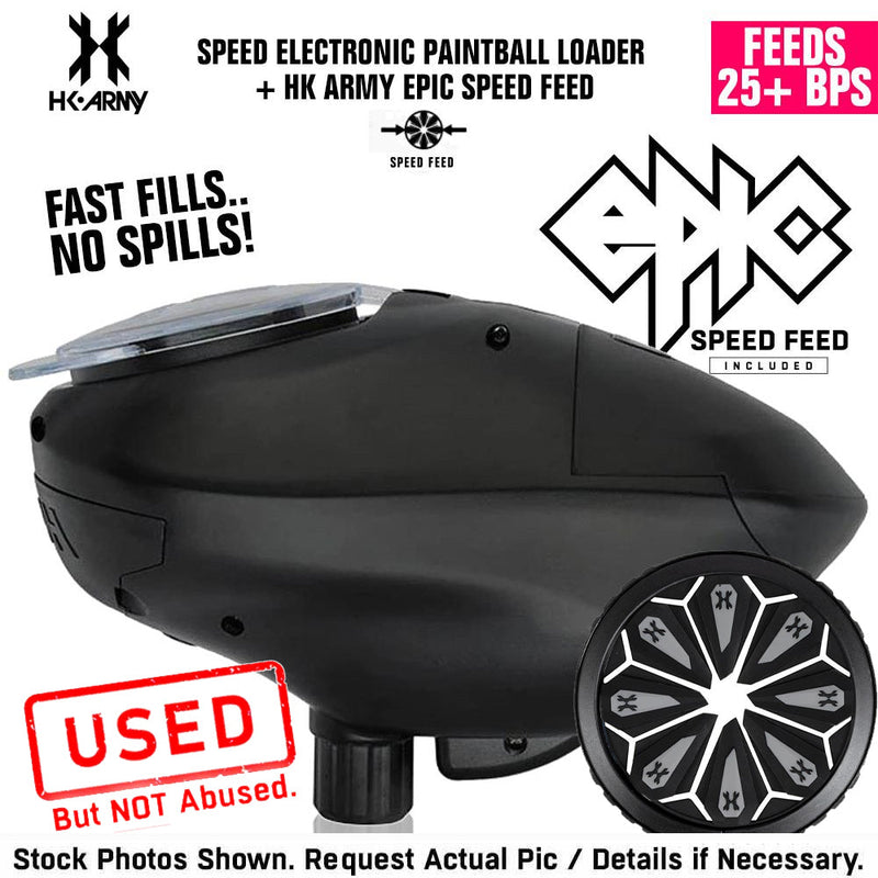 CLEARANCE HK Army Speed Electronic Paintball Loader with Epic Speed Feed - 25+ BPS | Stealth | Used But NOT Abused