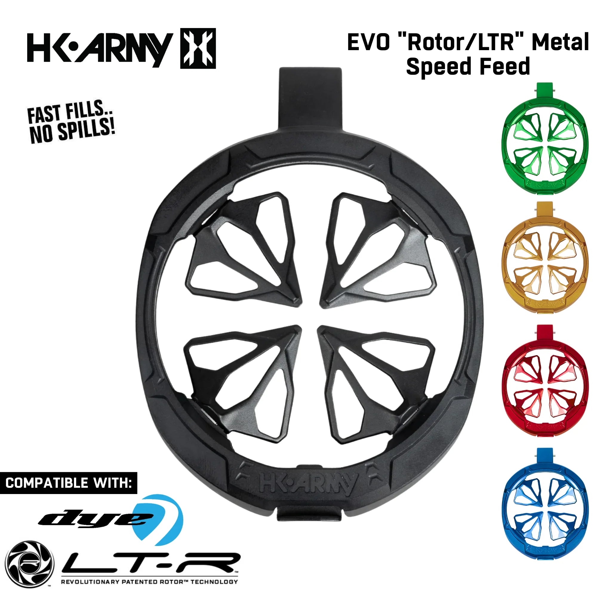 Metal speed feed with HK Army branding and color options on a white background
