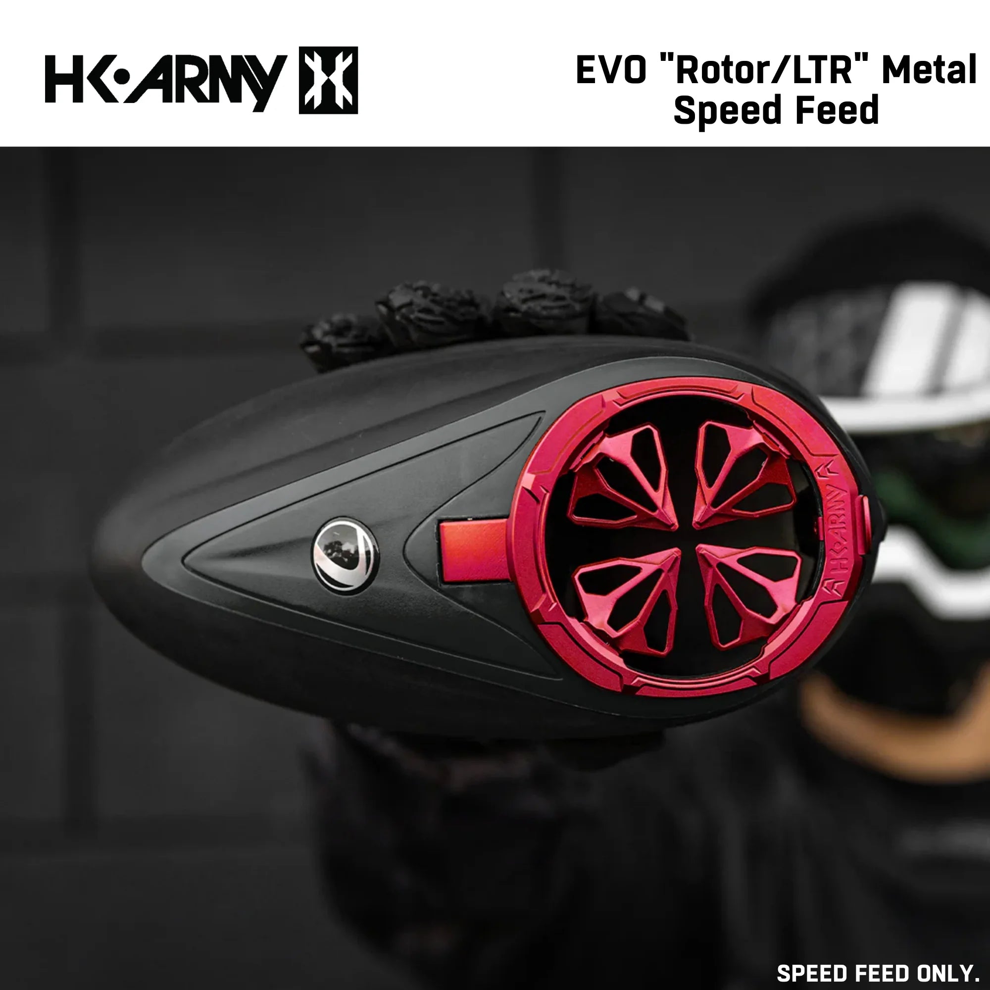 HK Army EVO Rotor/LTR Metal Speed Feed with red and black design on a dark background