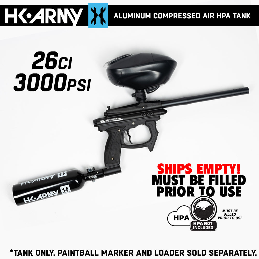 CLEARANCE HK Army 26ci / 3000psi Aluminum Compressed Air HPA Paintball Tank - Black - 2025 Hydro | Used But NOT Abused