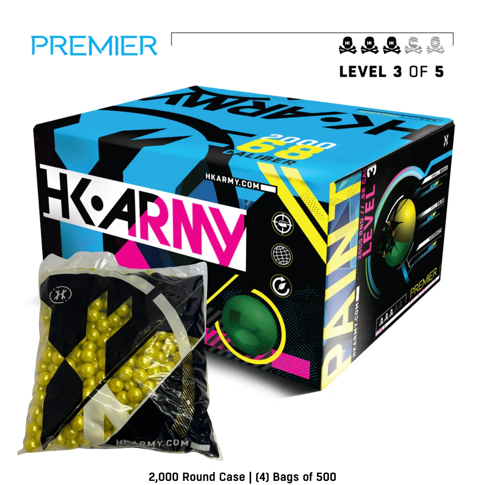 HK Army Premier Level 3.5 paintballs yellow shell 2000-round case