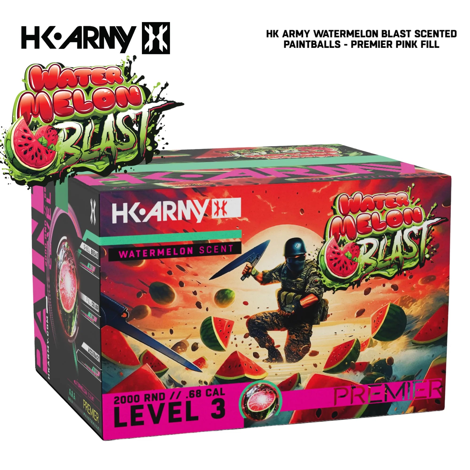 HK Army Premier Watermelon Blast scented paintballs pink fill 2000-round case