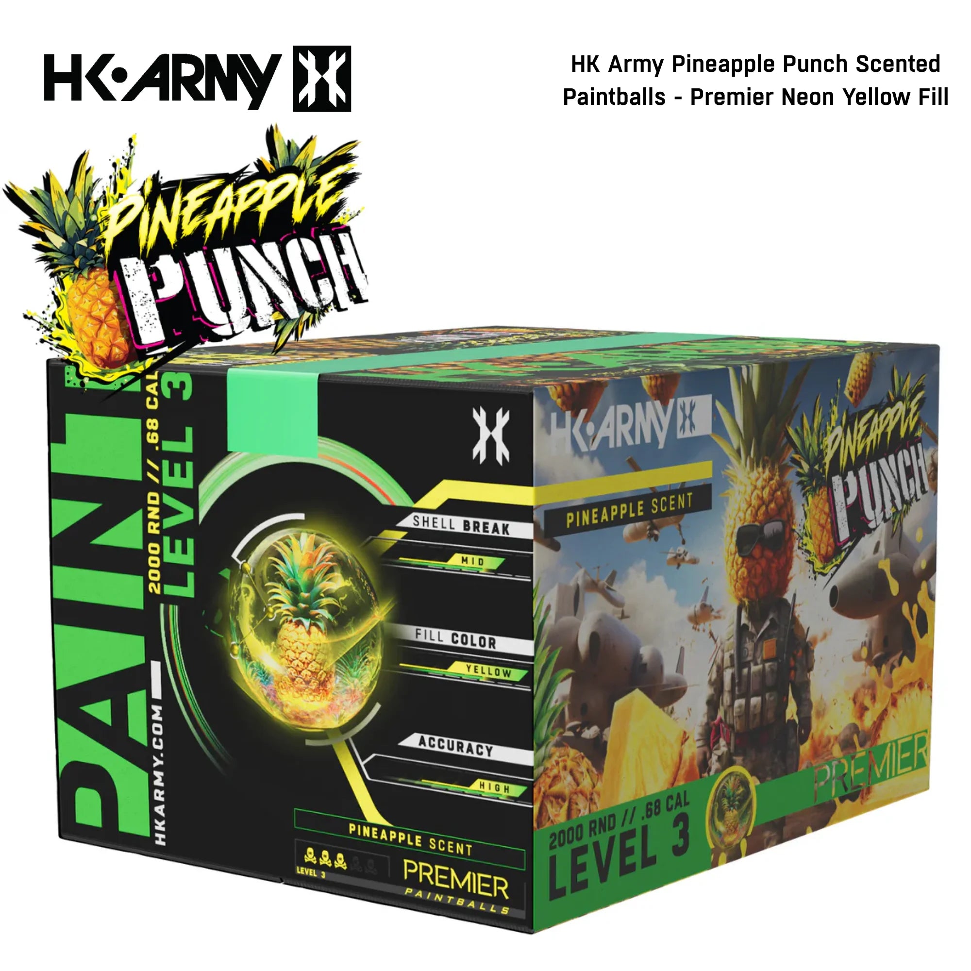HK Army Pineapple Punch Scented Paintballs - Premier Neon std config, accessory, reliable gear setup, for gear bags, close detail