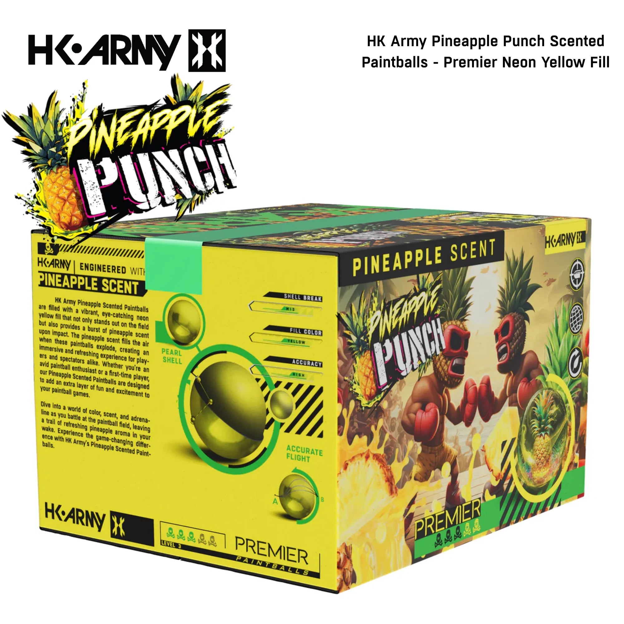 HK Army Pineapple Punch Scented Paintballs - Premier Neon Yellow std config, accessory, performance design, for gear bags, top view