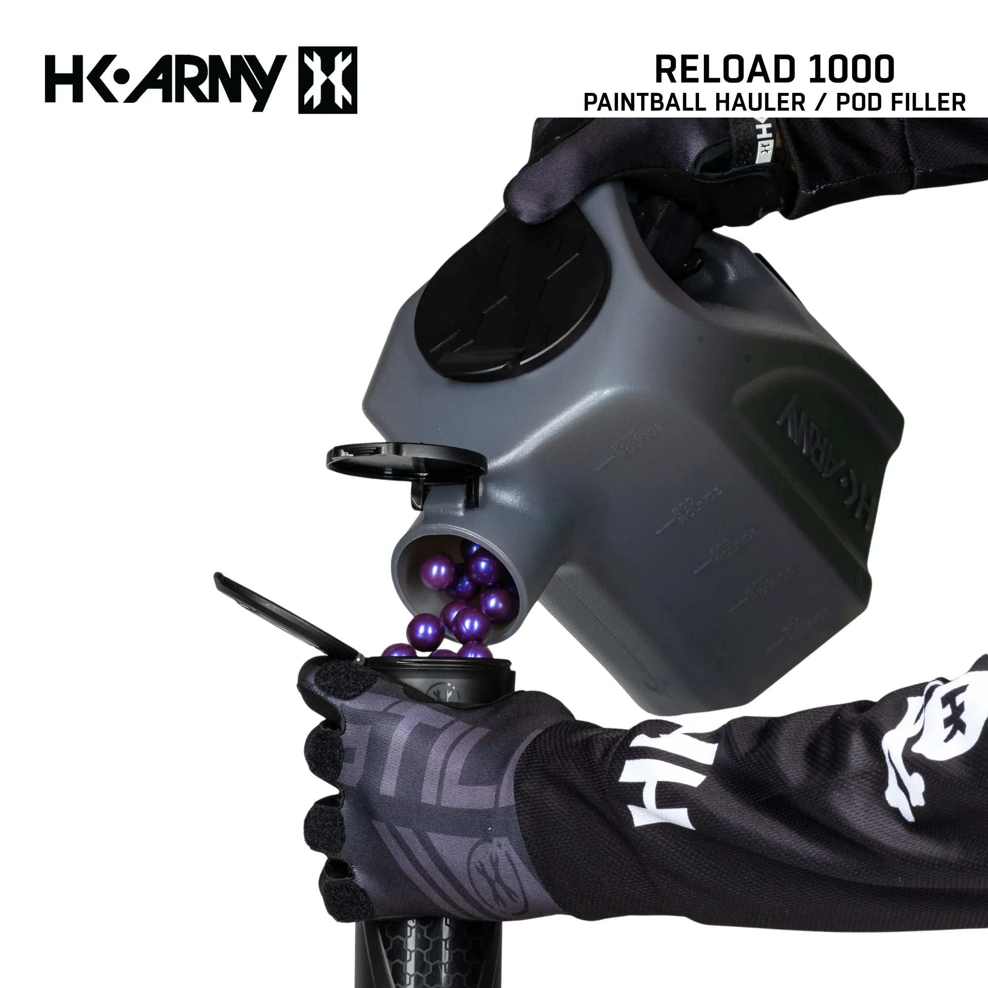 HK Army Reload 1000 round paintball hauler pod filler dark smoke pour