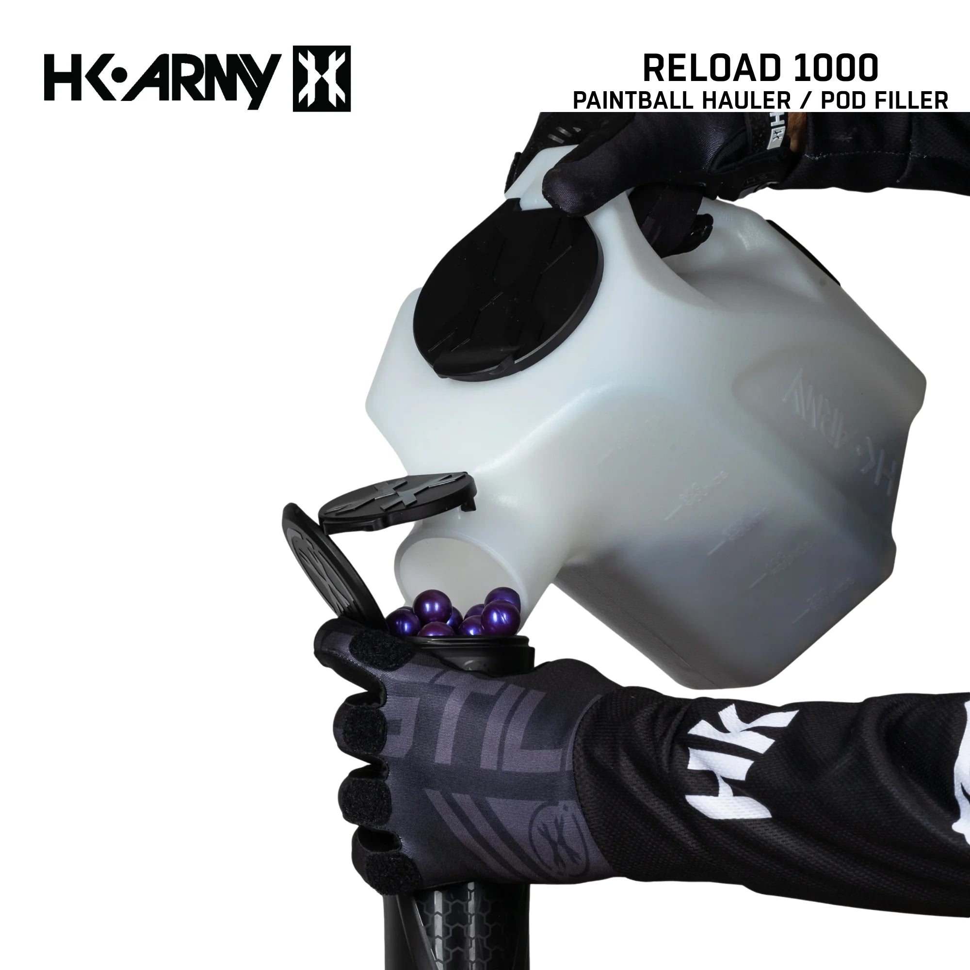 HK Army Reload 1000 round paintball hauler pod filler clear pour