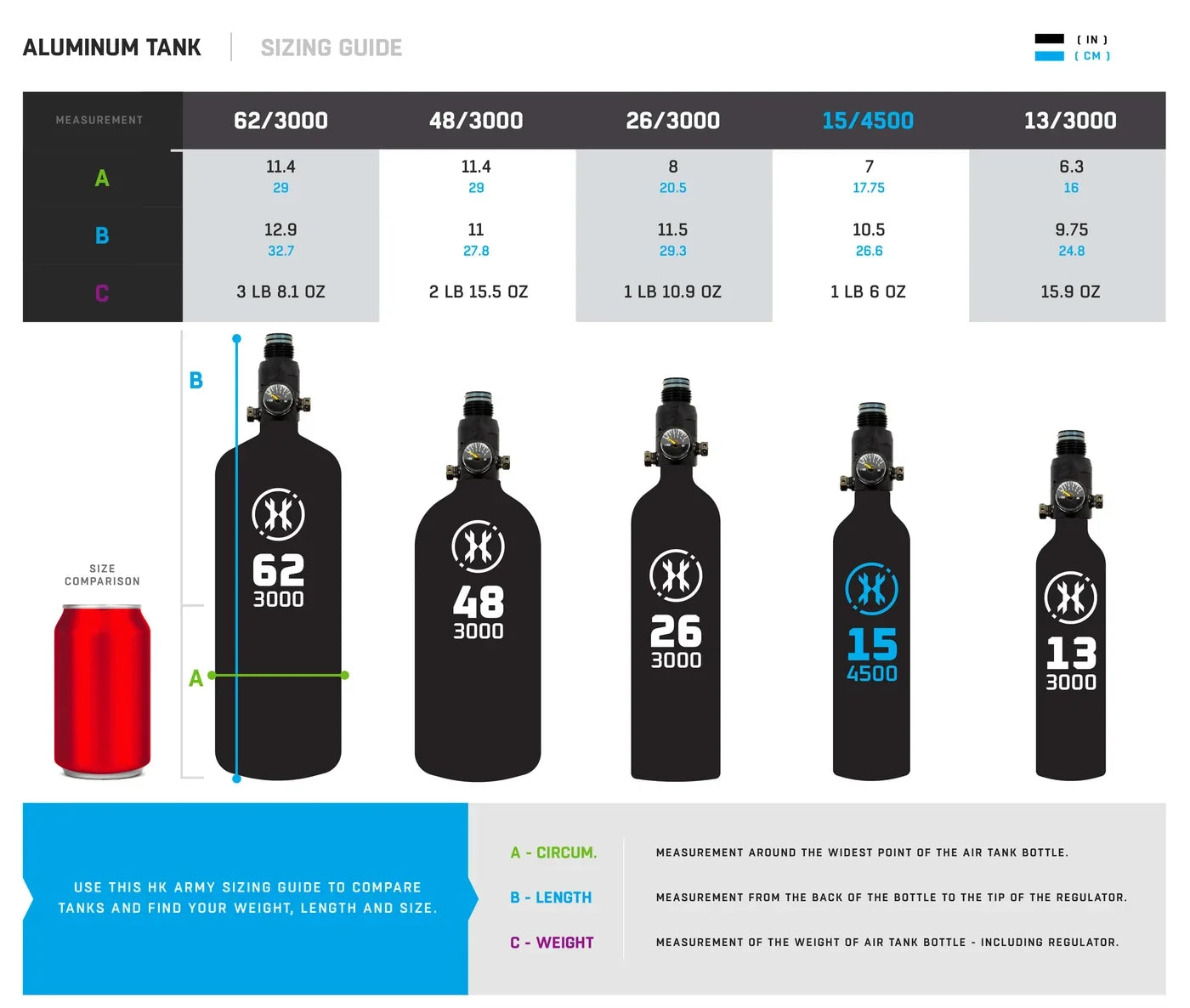 HK Army Aluminum HPA Paintball Tank – 13ci / 26ci / 48ci 3000 PSI Compressed Air System
