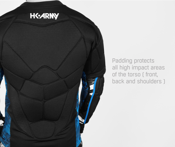 HK Army Crash Chest Protector std config, chest protector, light impact coverage, for youth play, rear angle