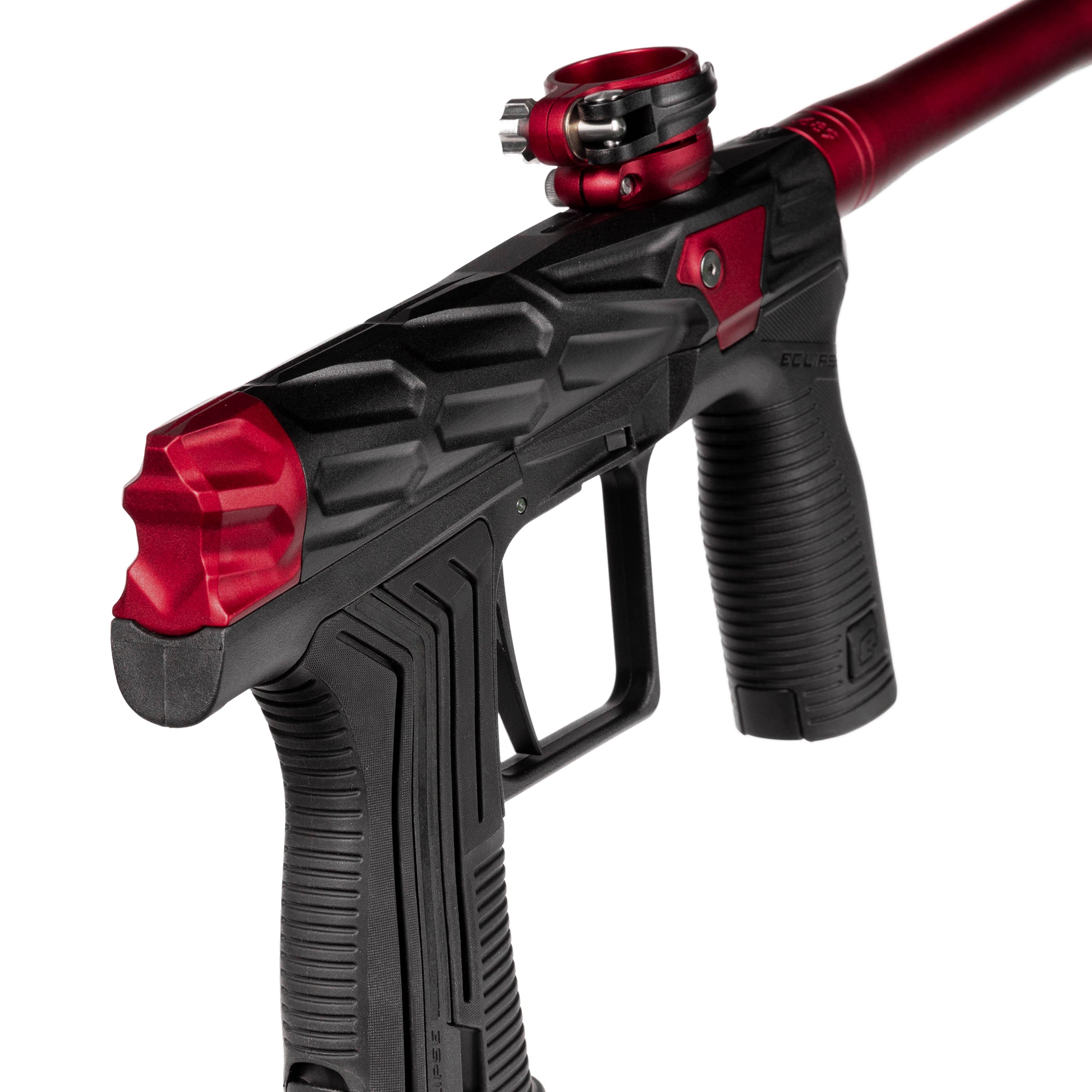 HK Army x Planet Eclipse ETHA3 MTL Hive Lava Electronic Gun std config, marker, accurate marker control, for woodsball play, rear angle