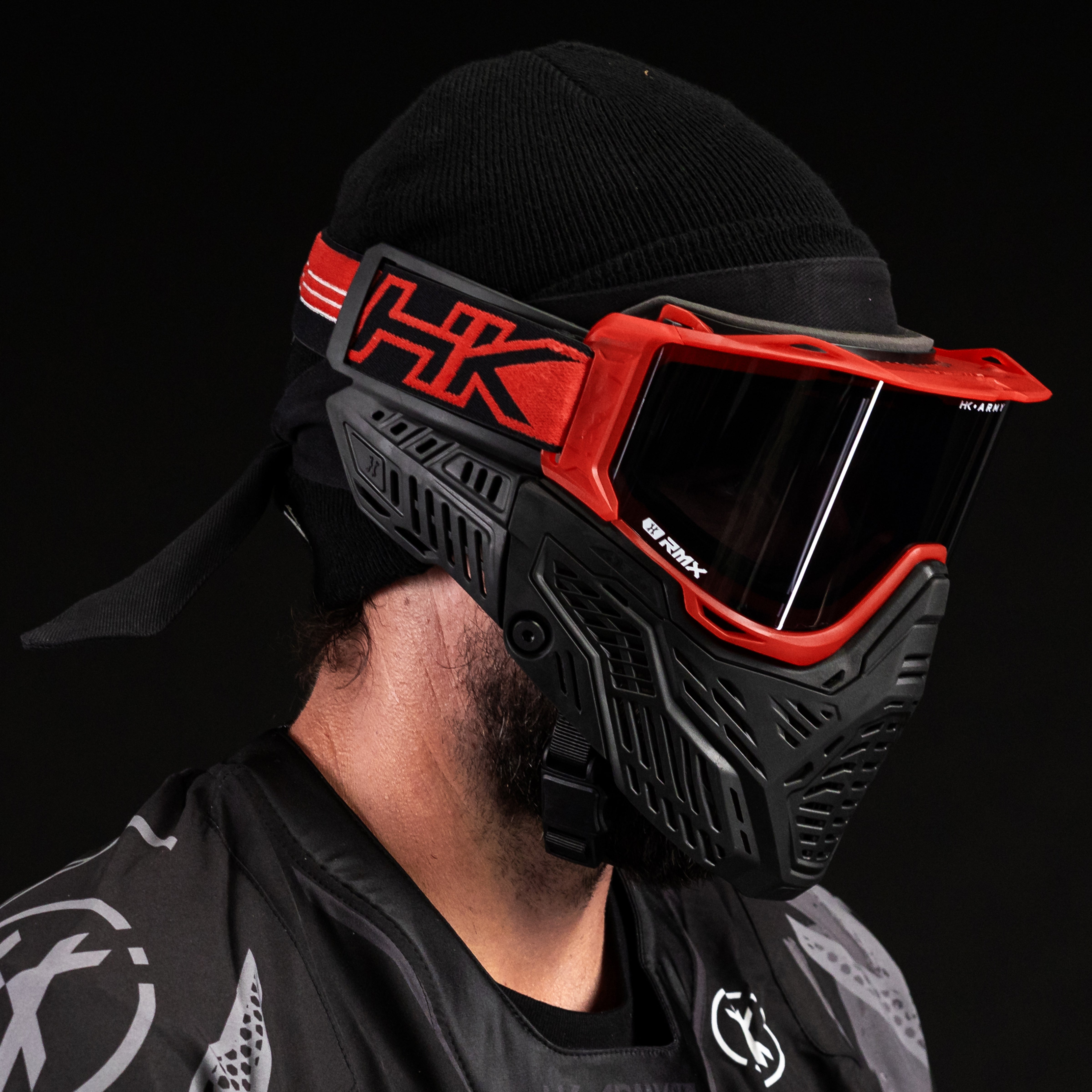 HK Army RMX Paintball Mask Goggle System Red on-player side view