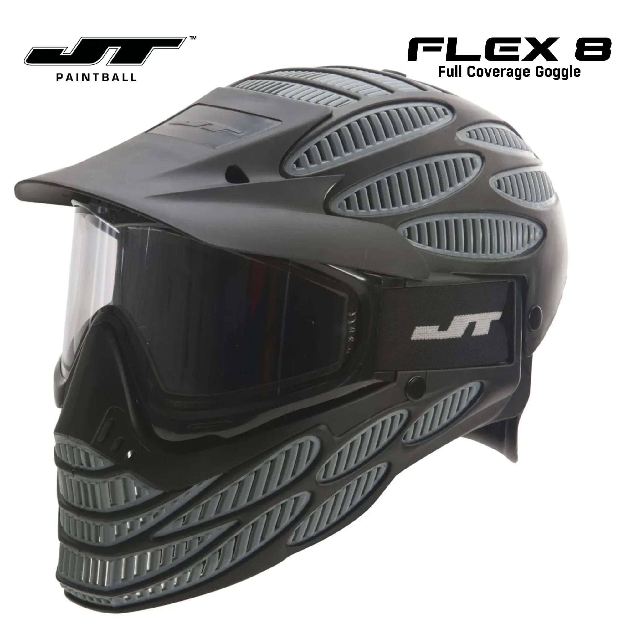 JT Spectra Flex 8 Full Coverage Thermal Mask Goggles - Grey std config, mask, tournament ready comfort, for tournament play, top view